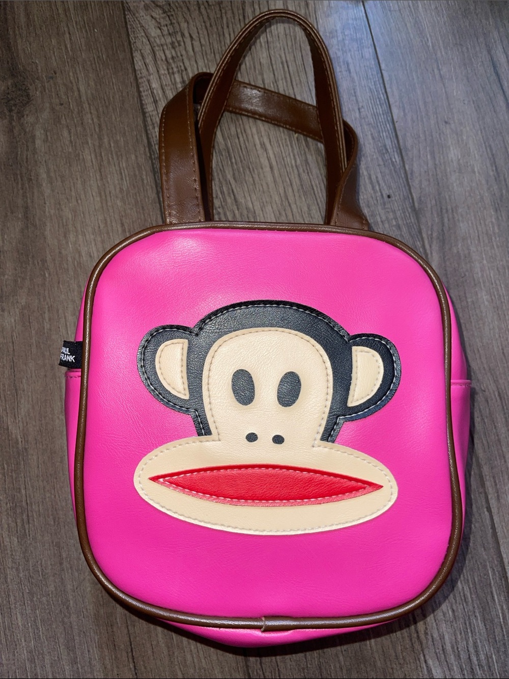 Paul Frank Hot Pink Julius Face Shoulder Bag with Brown Trim